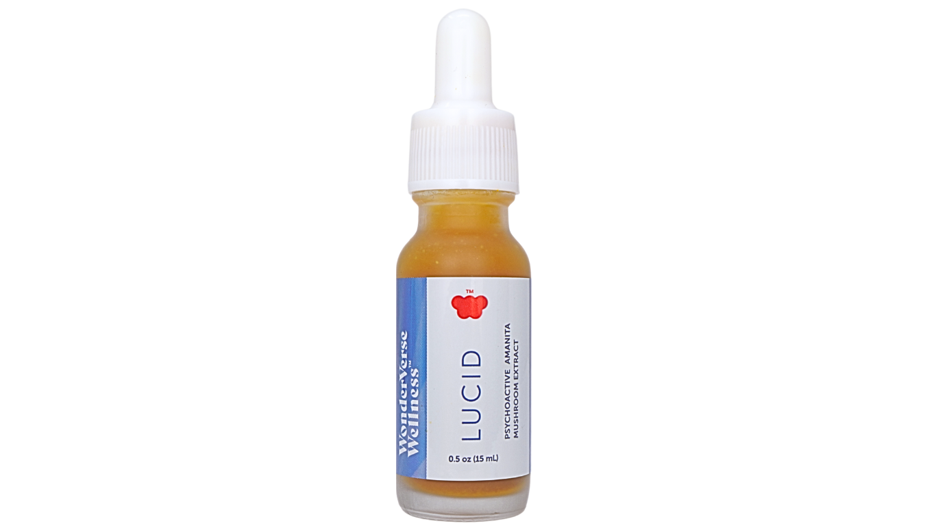 Tincture, 15 ml,Name: Lucid, white cap, frosted white bottle. 
