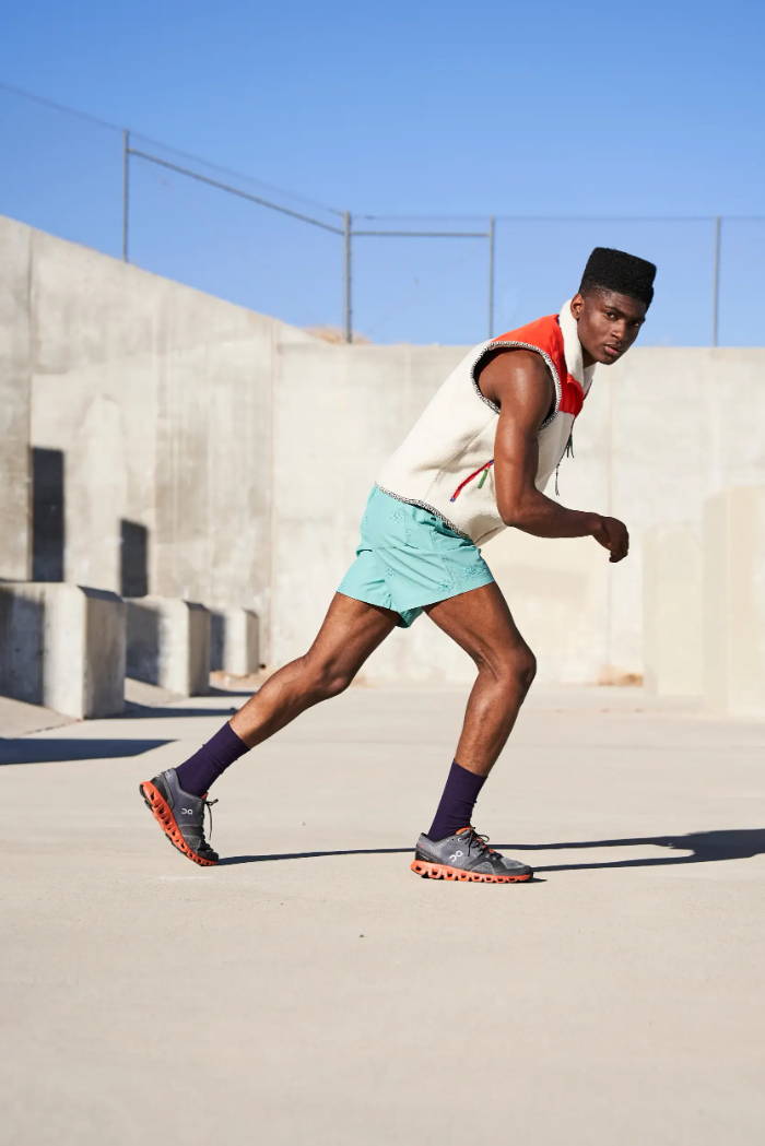 on running shoes on male model