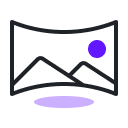 Icon representing a landscape with mountains and a sun.