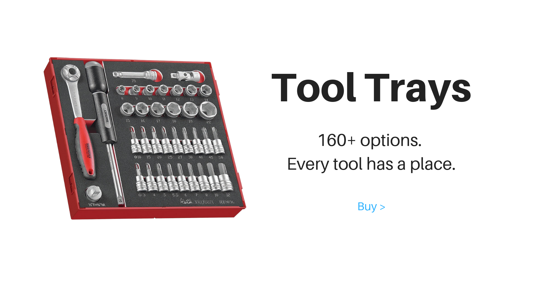 Bandejas de herramientas. Más de 160 opciones. Cada herramienta tiene un lugar.