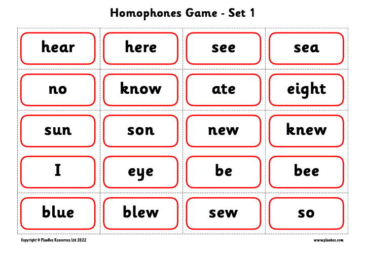 FREE Homophones Game by PlanBee
