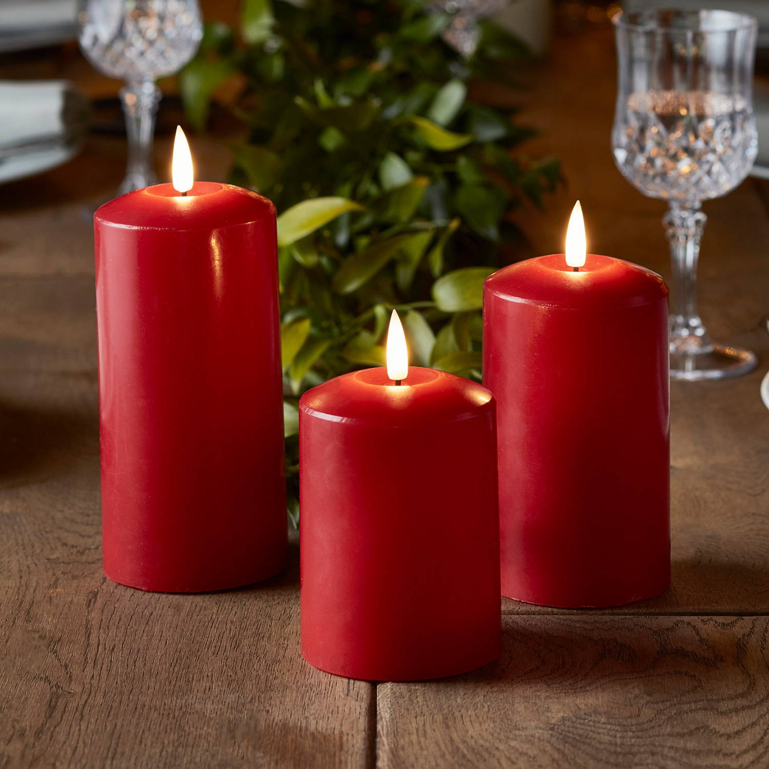 TruGlow® Red LED Pillar Candle Trio