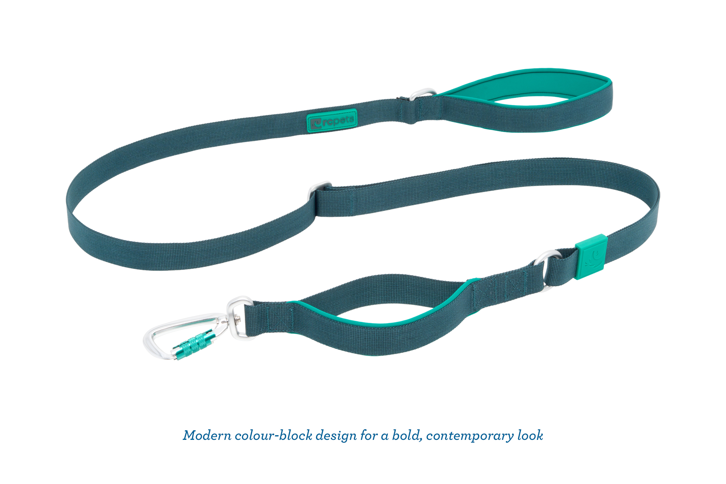 Dog leash with a sleek design and carabiner clip.