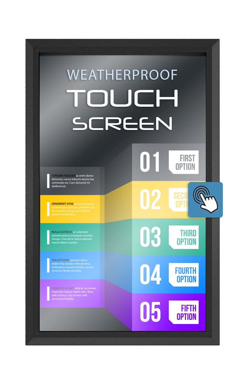 The TV Shield PRO Touch Screen vertical outdoor TV and digital sign enclosure