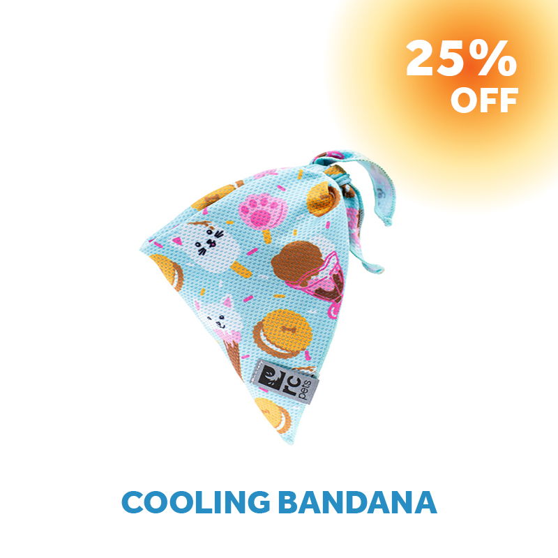 Cooling bandana with colorful patterns, featuring a 25% off promotion.