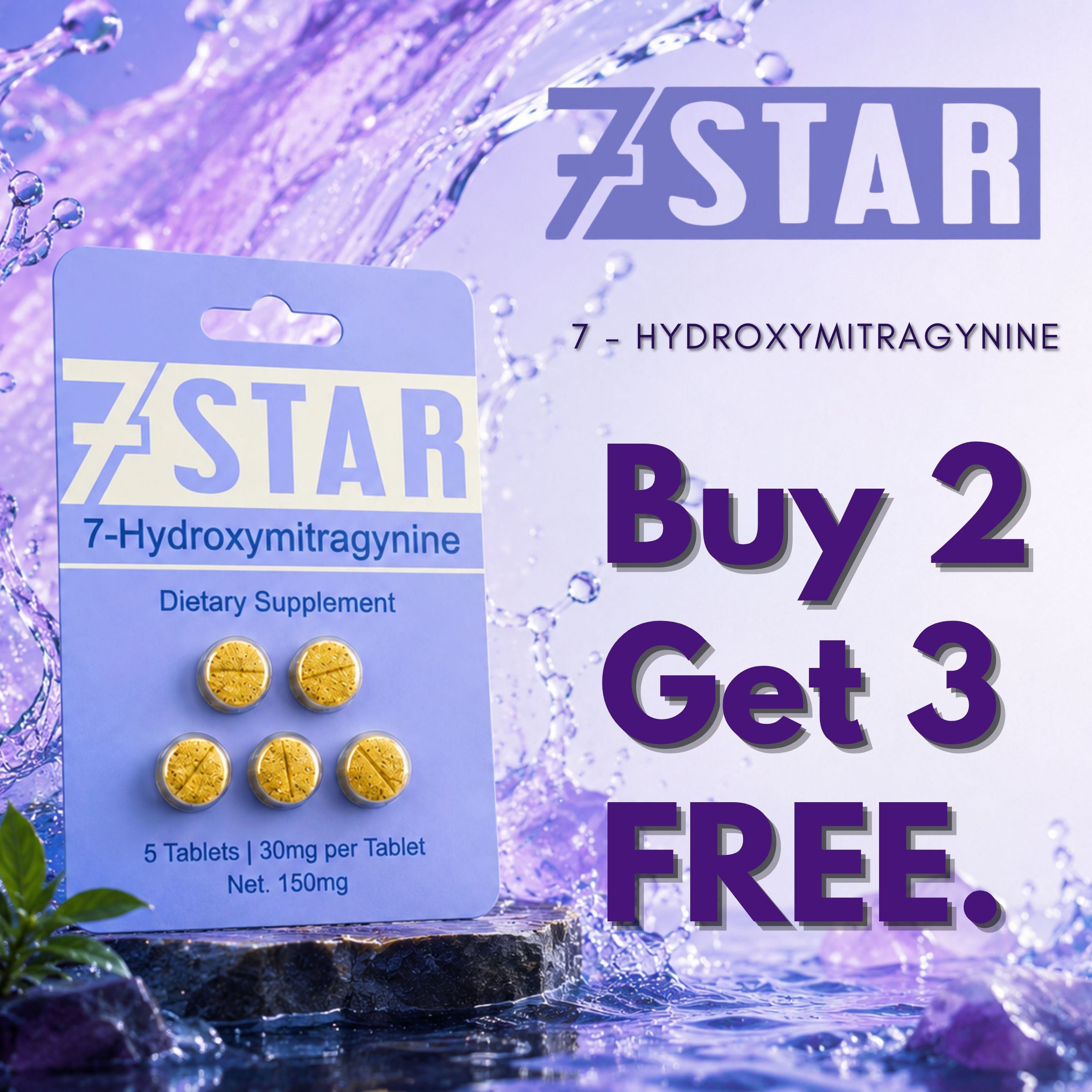 7STAR 7-Hydroxymitragynine dietary supplement with a promotional offer.