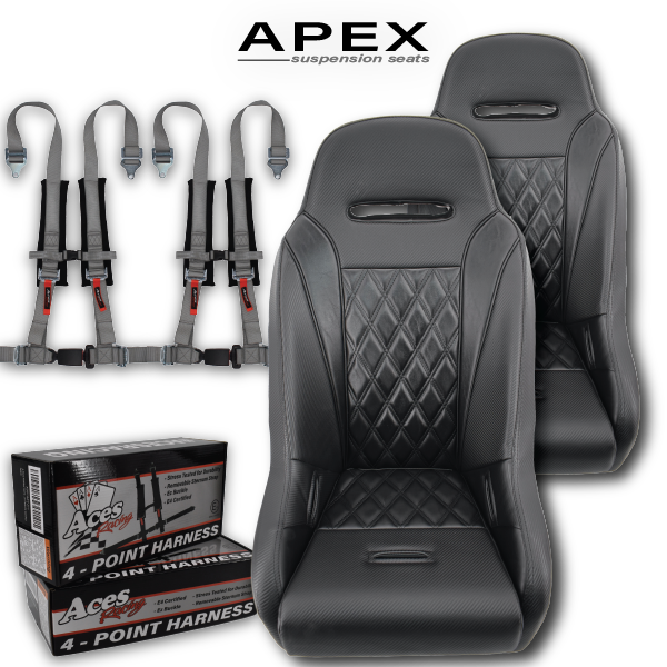black apex suspension seats with harnesses 