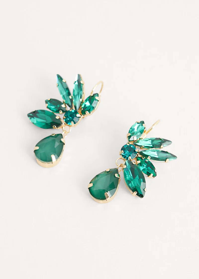 A pair of green crystal and gold drop earrings