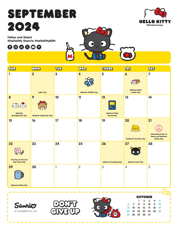 Sanrio Friend of the Month September 2024 Calendar featuring Chococat.