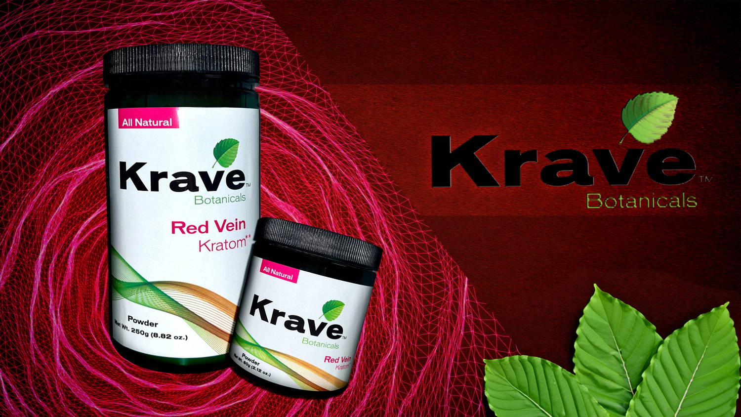 Krave Kratom Powder Red Vein 60 and 250 Grams Banner