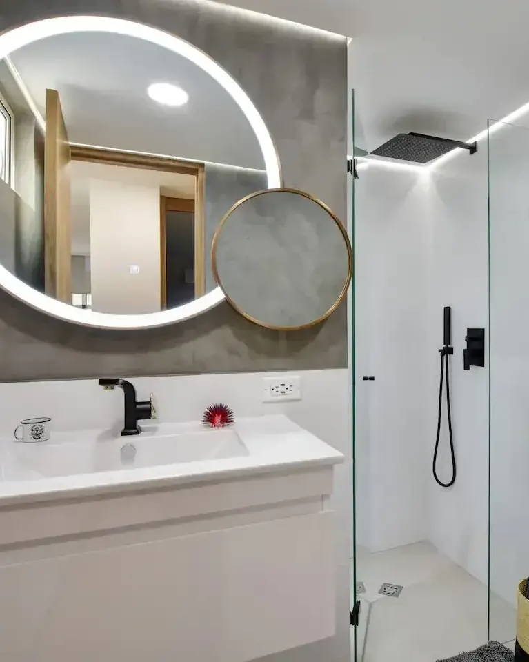 Bathroom niche and mirror lighting with LED strip lights