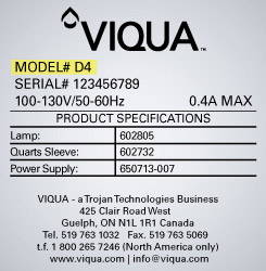 Viqua UV label to determine which lamp to buy