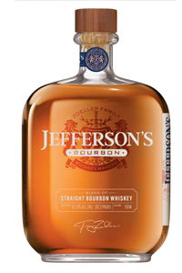 Jefferson's Straight Bourbon Whiskey bottle with cork top and label.