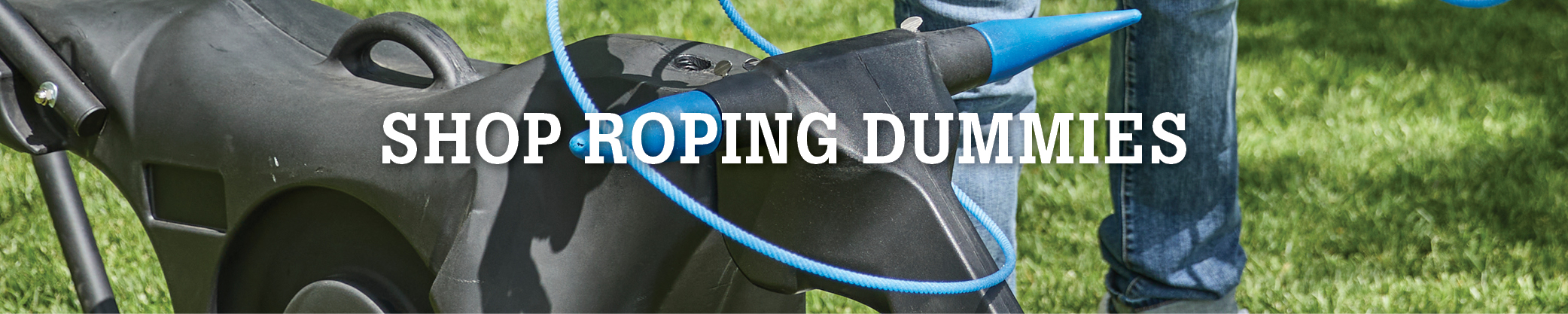 Shop roping dummies advertisement with a blurred background.