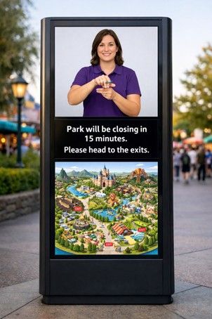 Digital sign with sign language accessibility example