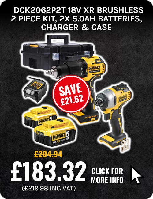 Dewalt DCK2062P2T 18V XR Brushless 2 Piece Kit, 2x 5.0Ah Batteries, Charger & Case