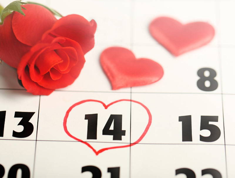 Valentine's Day Calendar with heart around Feb 14