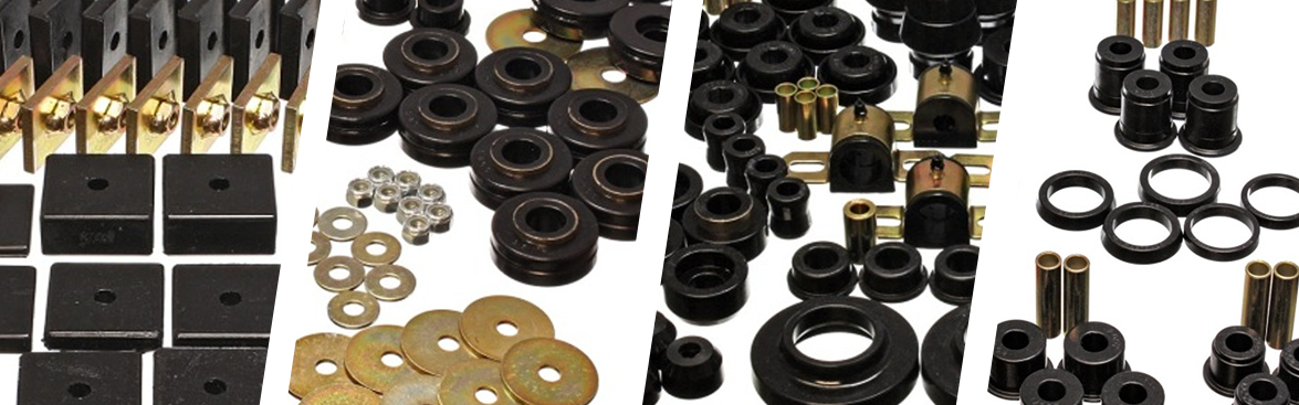 Photo collage of different bushing kits for off-road vehicles.