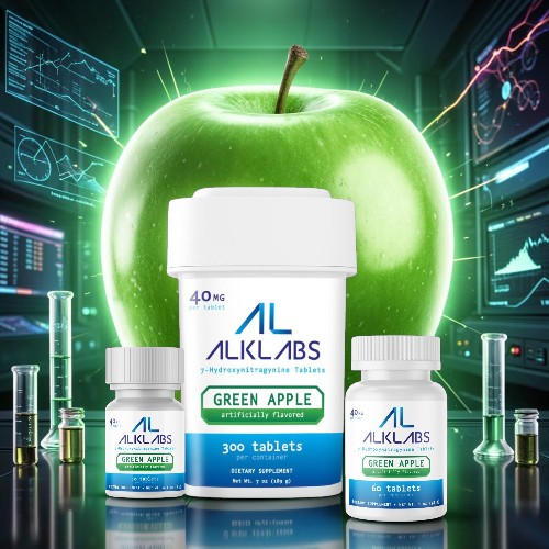 Green apple with dietary supplement bottles and digital background.