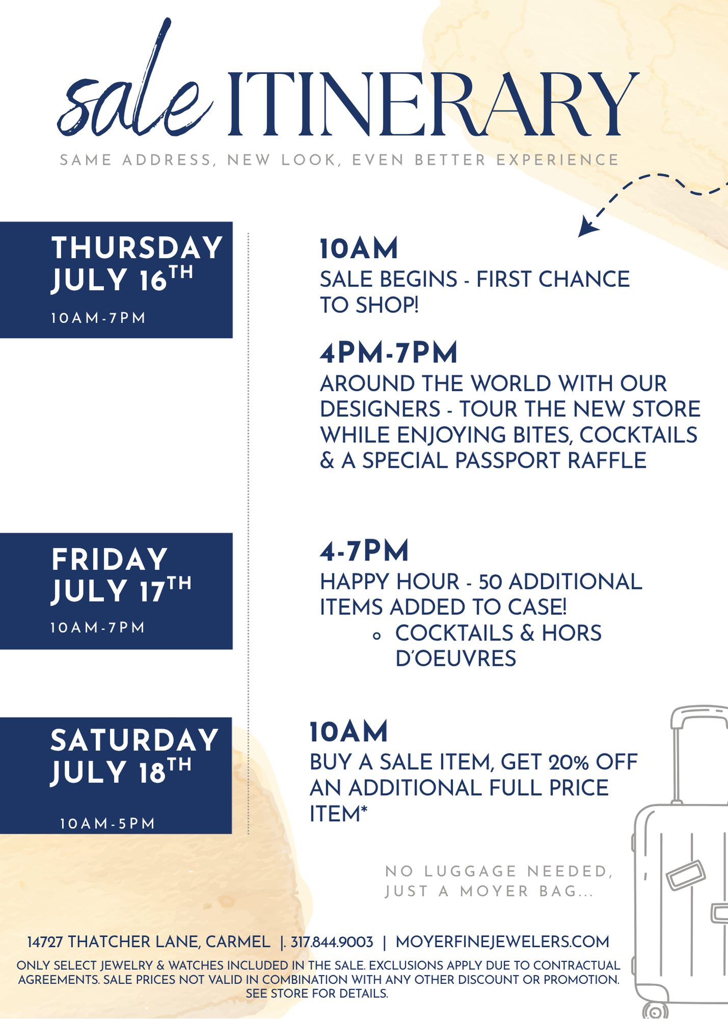 Sale itinerary for a shopping event from July 16 to July 18.