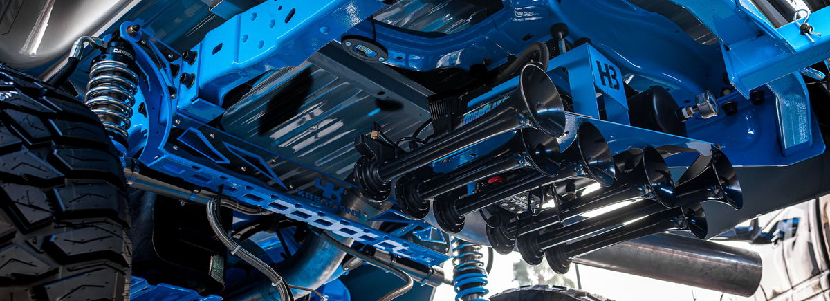 HornBlasters air horns mounted under a custom chassis