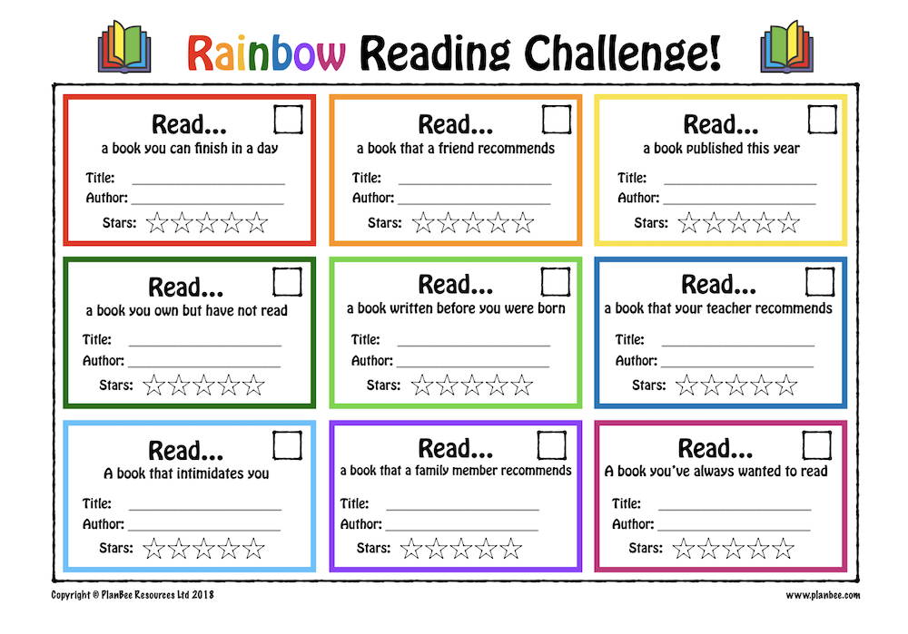 FREE Rainbow Reading Challenge by PlanBee