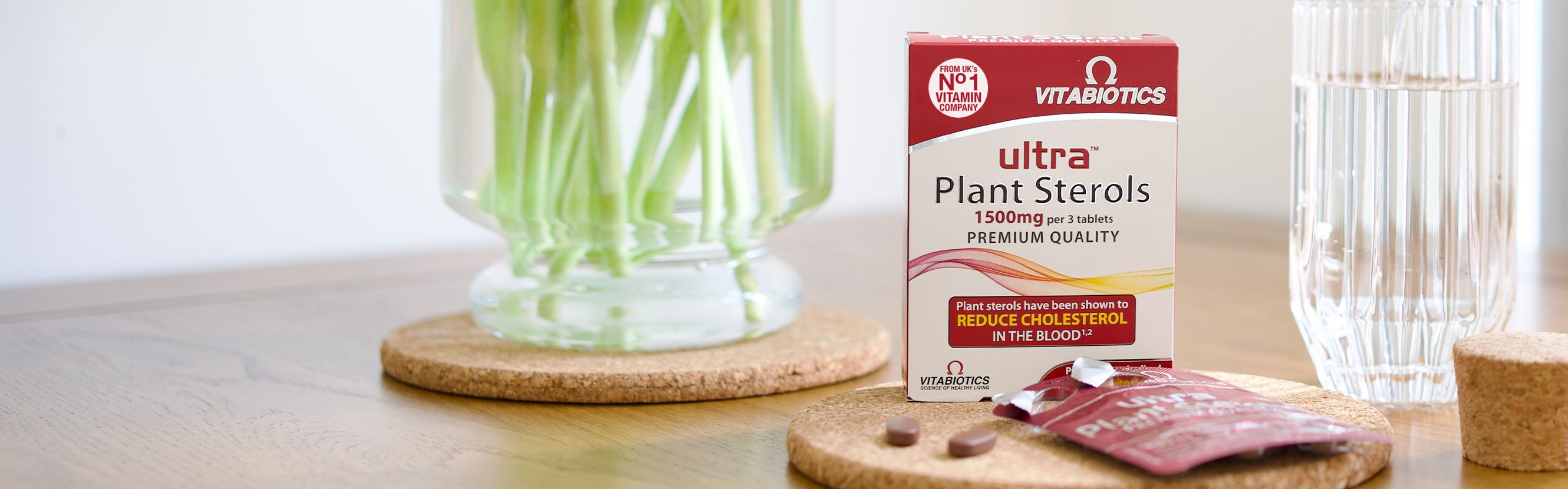  Ultra Plant Sterols Pack Next To A Red Mug 