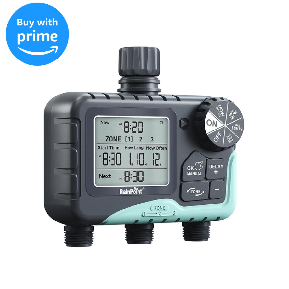 Digitaler Gartenbewässerungs-Timer mit mehreren Einstellungen und Display.