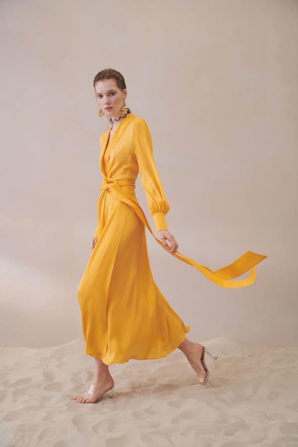 Galvan London Long Sleeve Wrap Midi Orange Dress