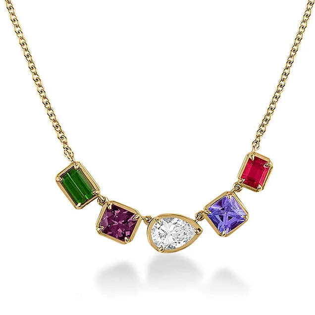 5 stone multiple birthstone necklace