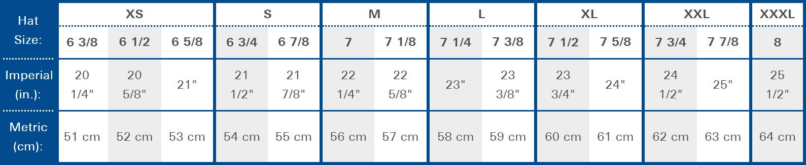 Sepiachord, Men's Hat Size Conversion Chart