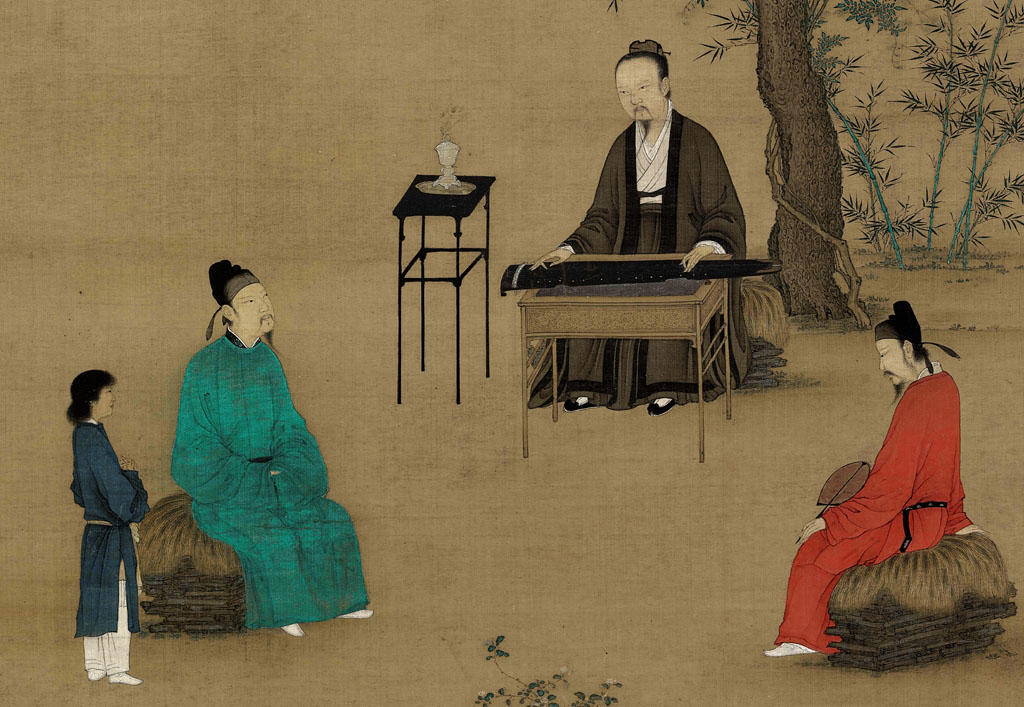 Intellectuals listening to the Chinese Zither accompanied by incense in Song dynasty