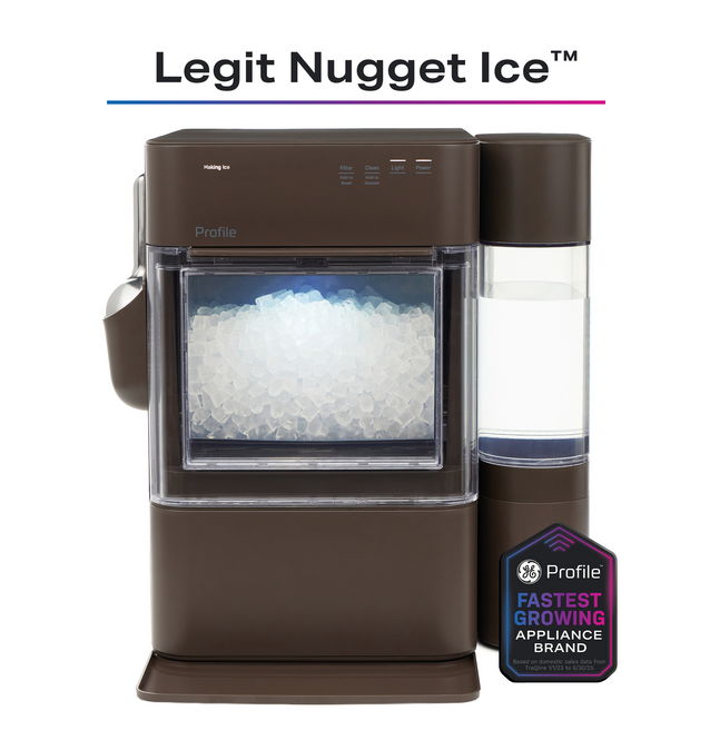 Nugget Ice maker producing nugget ice, labeled 