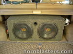 Dual subwoofer box integrated air compressor tan leather cargo area Toyota 4Runner Shocker XL onboard air gallery photo 2