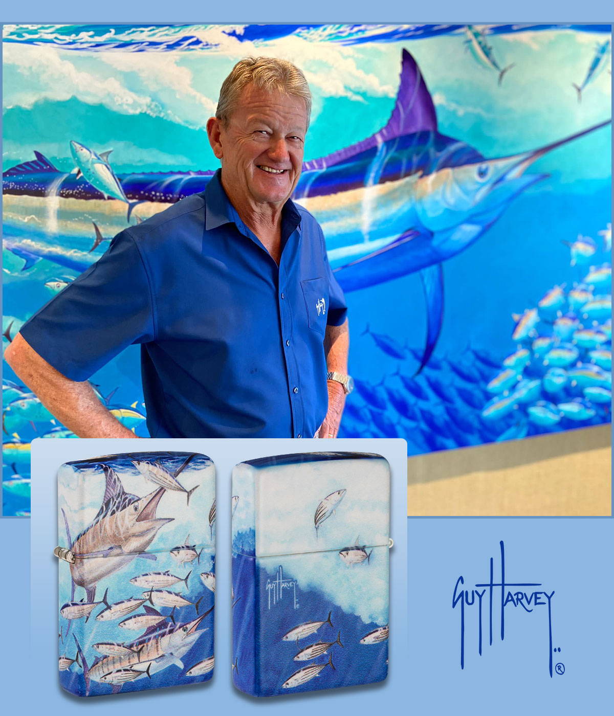 Guy Harvey with his latest lighter design.