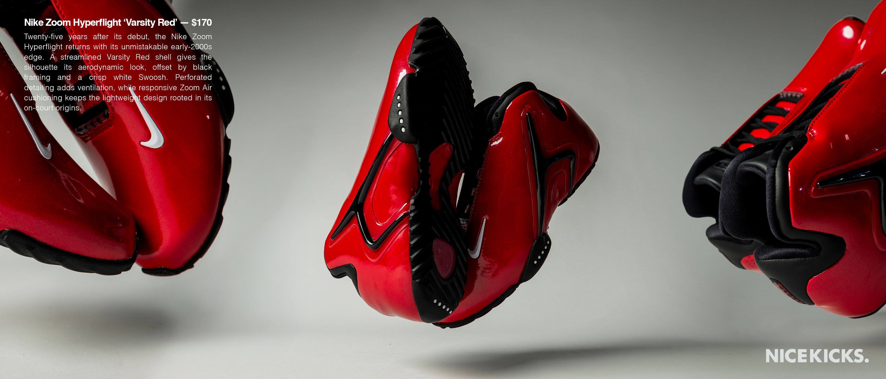 Red athletic shoes displayed from multiple angles.