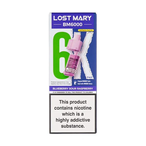 A picture of a Blueberry Sour Raspberry BM6000 prefilled pod pack.