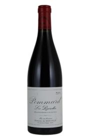 A bottle of Pommard red wine with a white label.