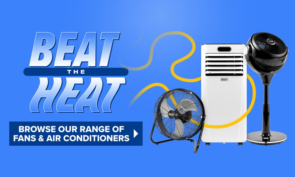 Promotional image for fans and air conditioners with 