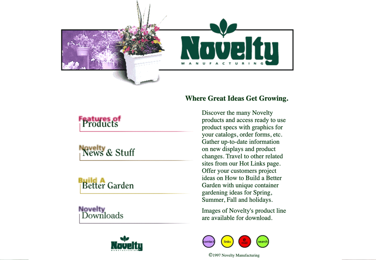 Novelty's first homepage from 1997