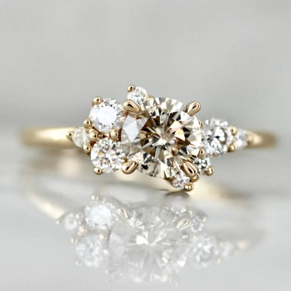 champagne diamond asymmetrical ring