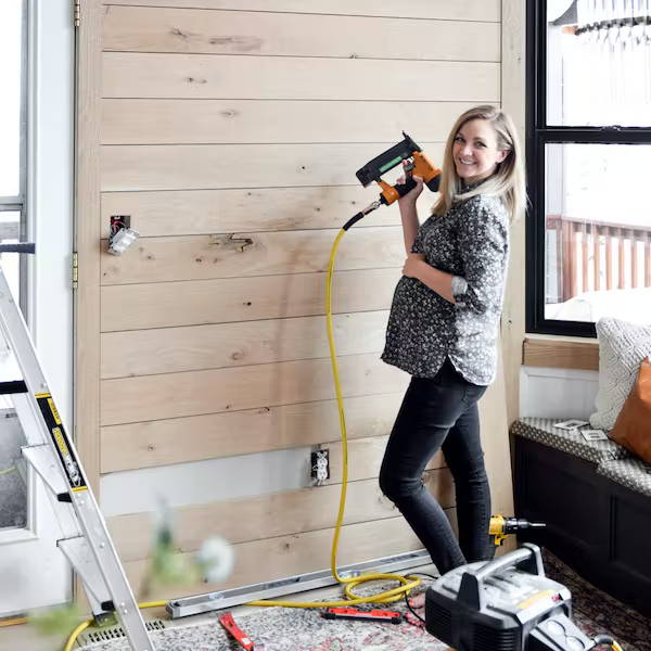 Cait Pappas with nail gun