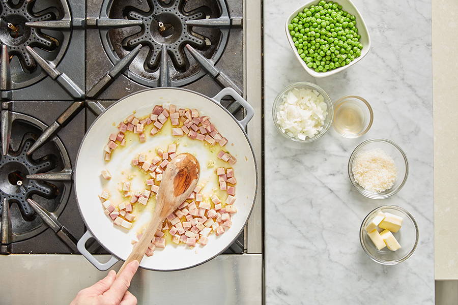 Pancetta cooking in pan