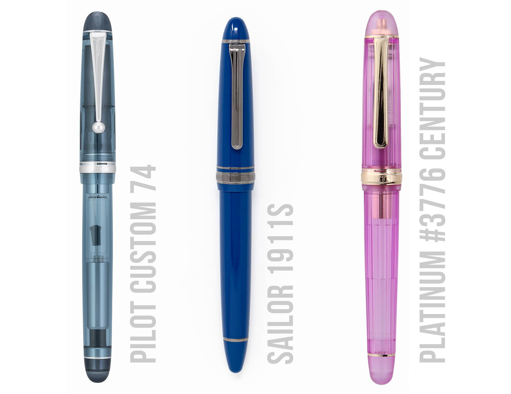 The pilot custom 74 alongside the sailor 1911 and platinum 3776