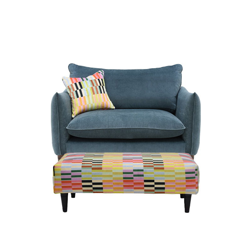 Kenmare bright colour footstool and Kenmare accent armchair on white background