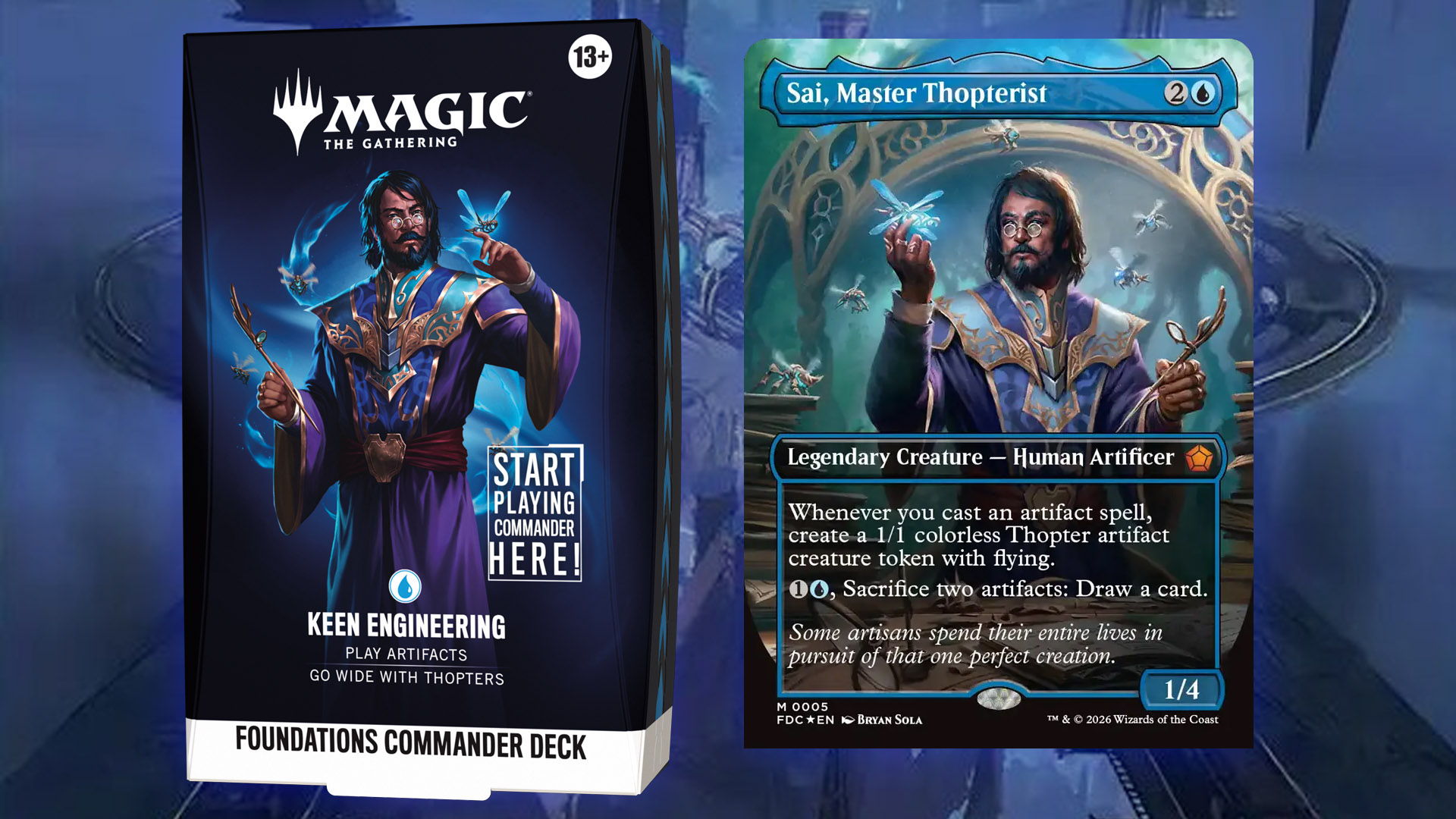 The Magic: the Gathering Foundatoins Commander Deck Keen Engineering and its Commander Sai, Master Thopterist.