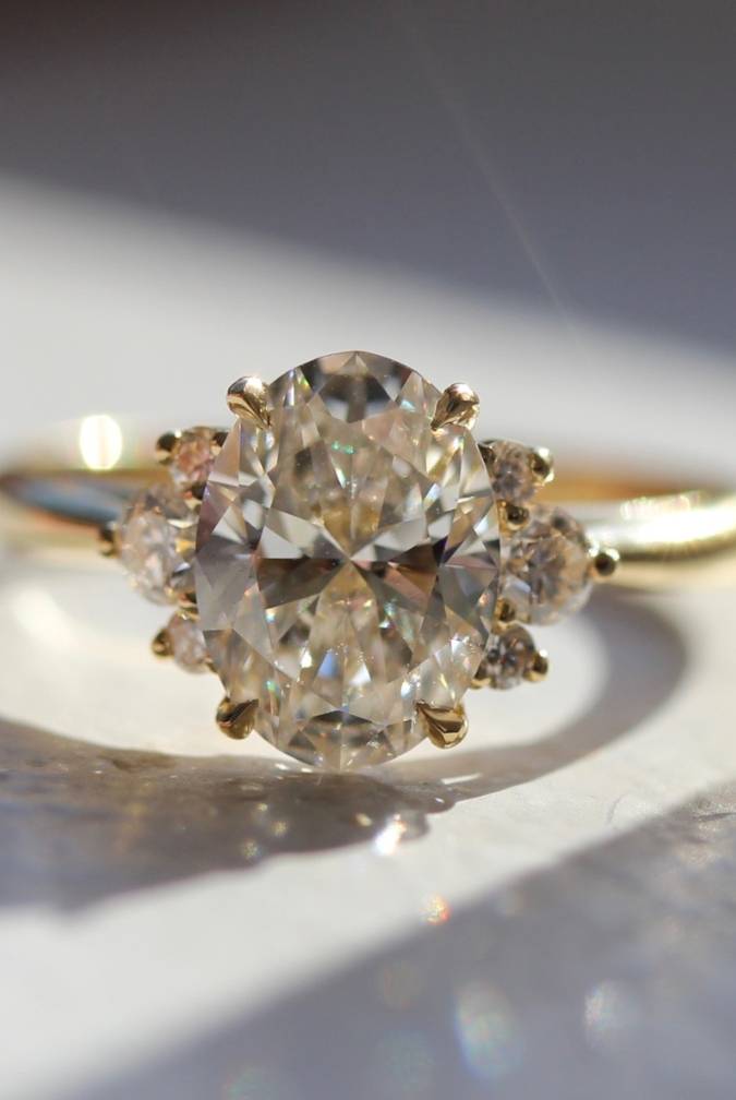 Champagne Diamond Mirella With Diamond Half Halo