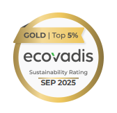 Gold Ecovadis Sustainability Rating, Top 5%, valid until September 2025.