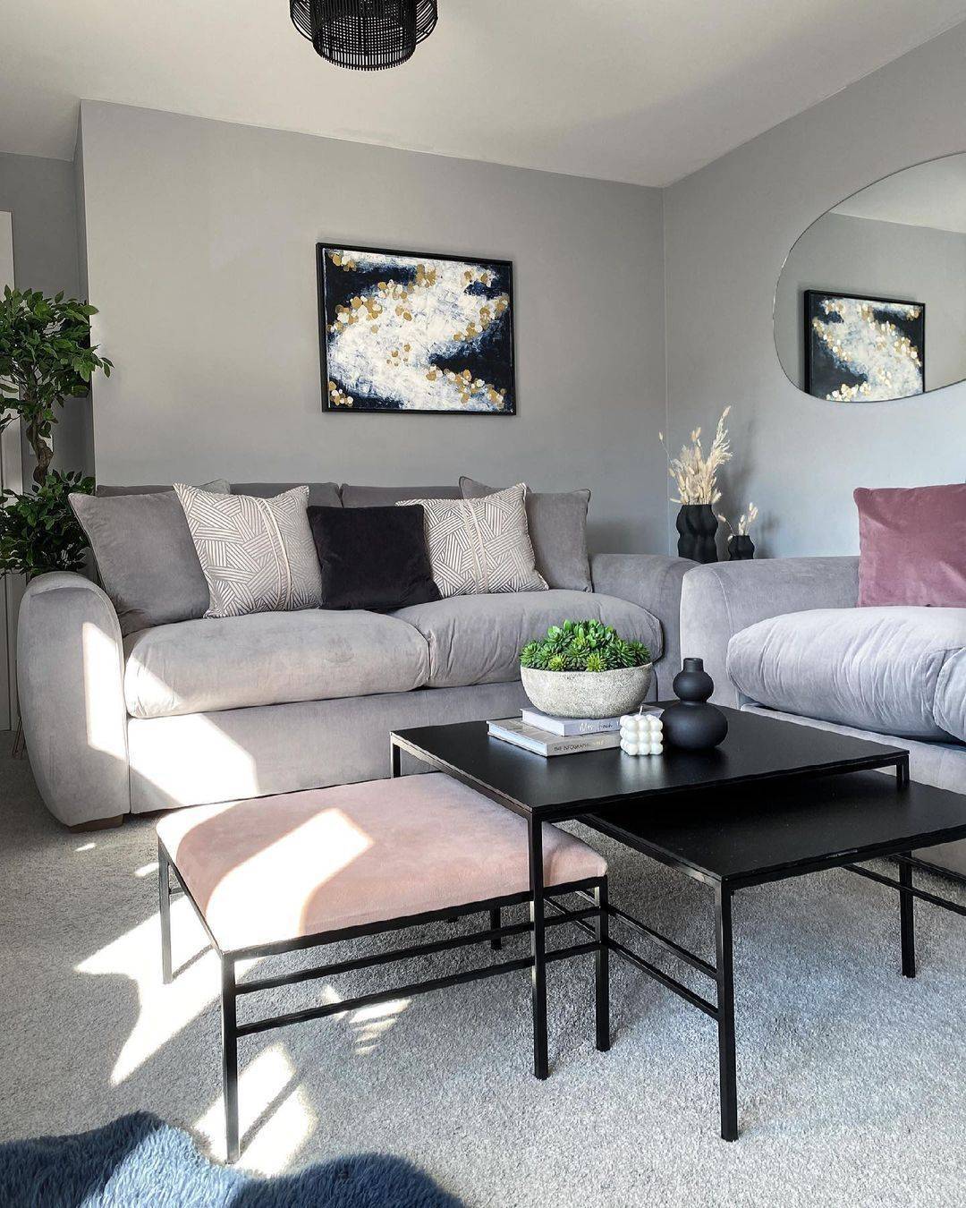 grey velvet sofa