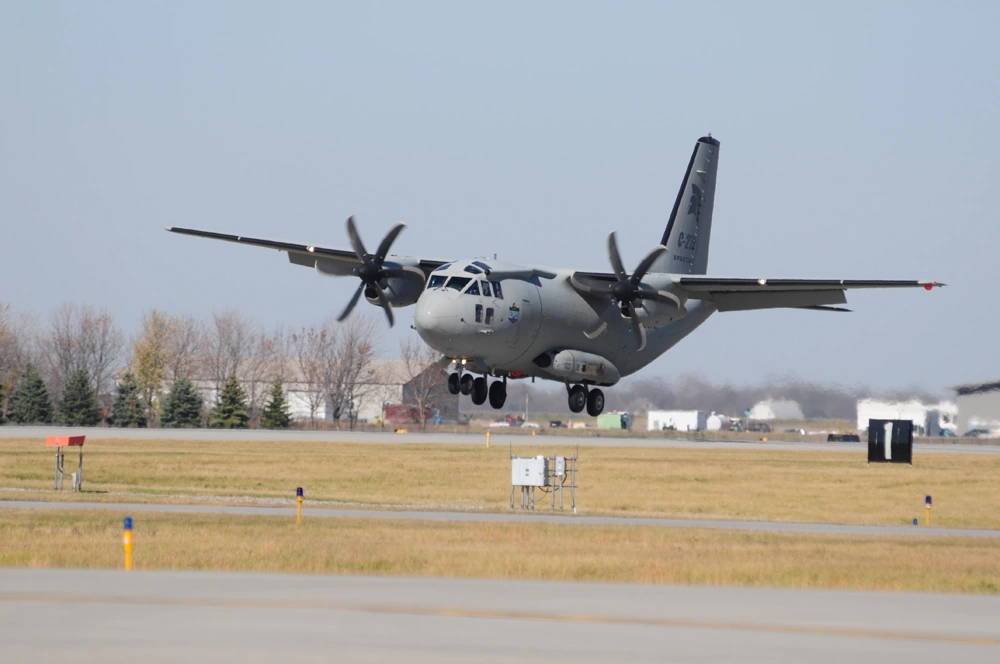 A C-27J aircraft lands upon completion of a familiarization flight over North Dakota Oct. 15. The flight is part of a C-27J familiarization tour being conducted at the North Dakota Air National Guard by L-3 Platform Integration, Alenia North America, and the companies' joint venture, Global Military Aircraft Systems (GMAS). The flight originated and finished at the North Dakota Air National Guard, Fargo, N.D. The familiarization tour is to help unit members of the North Dakota Air National Guard get acquainted with their future aircraft and planned mission transition scheduled to begin in 2013. The media is also invited to the NDANG to take a look at the new aircraft. The C-27J is a mid-range, multifunctional and interoperable aircraft able to perform logistical re-supply medical evacuation, troop movement, airdrop operations, humanitarian assistance and homeland security missions for the U.S. Air Force. The C-27J is essential to the U.S. Air Force's ability to provide on-demand transport of time-sensitive/mission-critical cargo and key personnel to forward deployed units. (DoD photo by Senior Master Sgt. David H. Lipp) (Released)